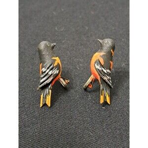 Vintage Oriole Bird Screwback Earrings Painted Lightweight 1" Tall